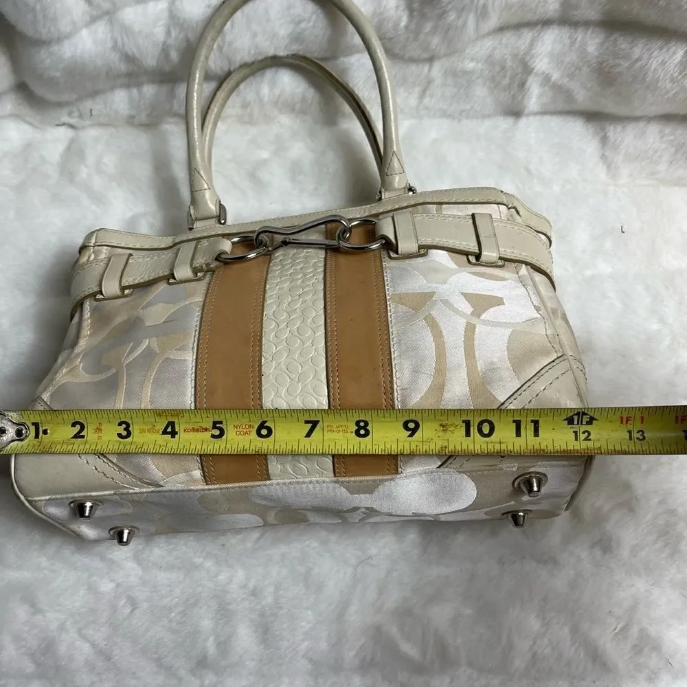 Coach Hampton beige and tan canvas logo and leather accents and trims Satchel.